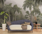 Misty Rainforest Wallpaper : Tropical Palms Fog Mural