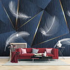 Navy Feather Wallpaper : White Feathers and Gold Lines Mural