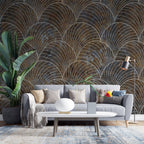 Bronze Scallop Wallpaper : Line Art Shell Pattern Mural - View 3