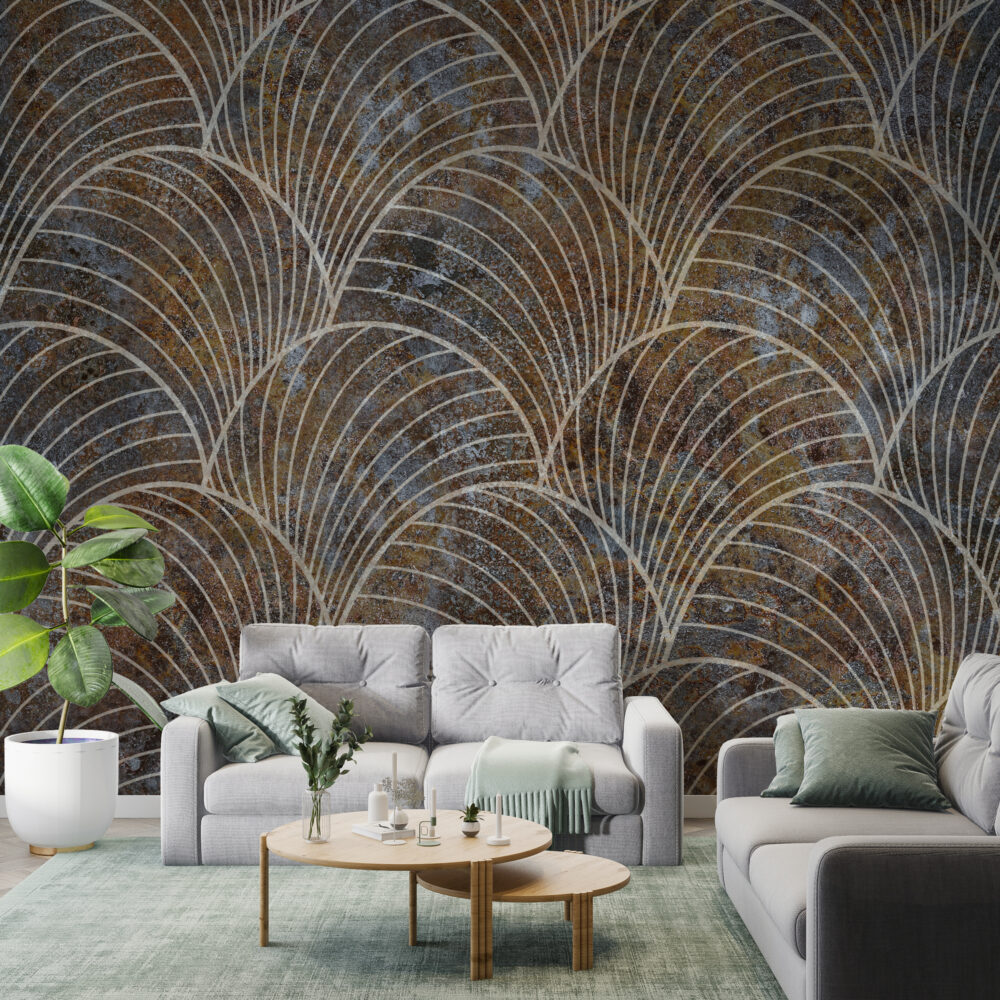 Bronze Scallop Wallpaper : Line Art Shell Pattern Mural - View 4
