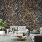 Bronze Scallop Wallpaper : Line Art Shell Pattern Mural - View 4