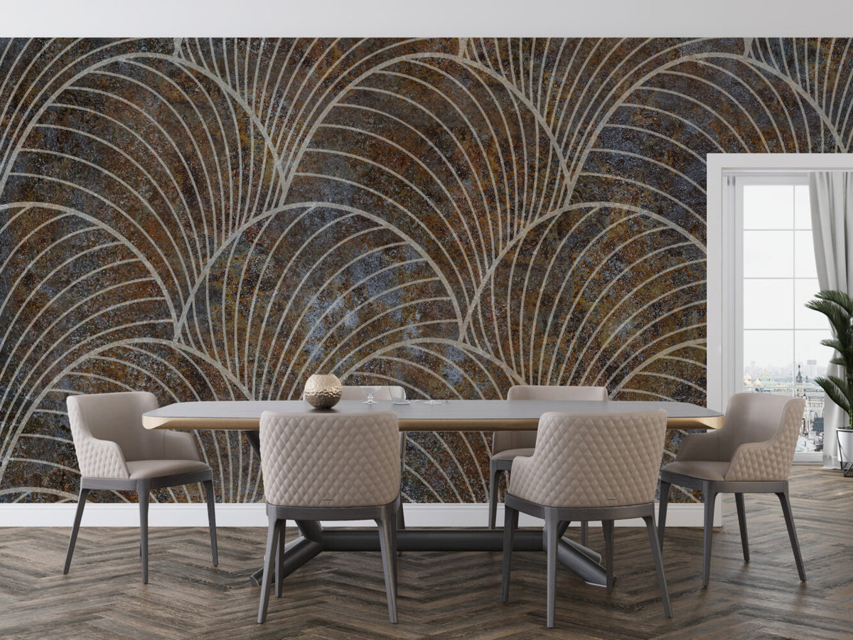 Bronze Scallop Wallpaper : Line Art Shell Pattern Mural