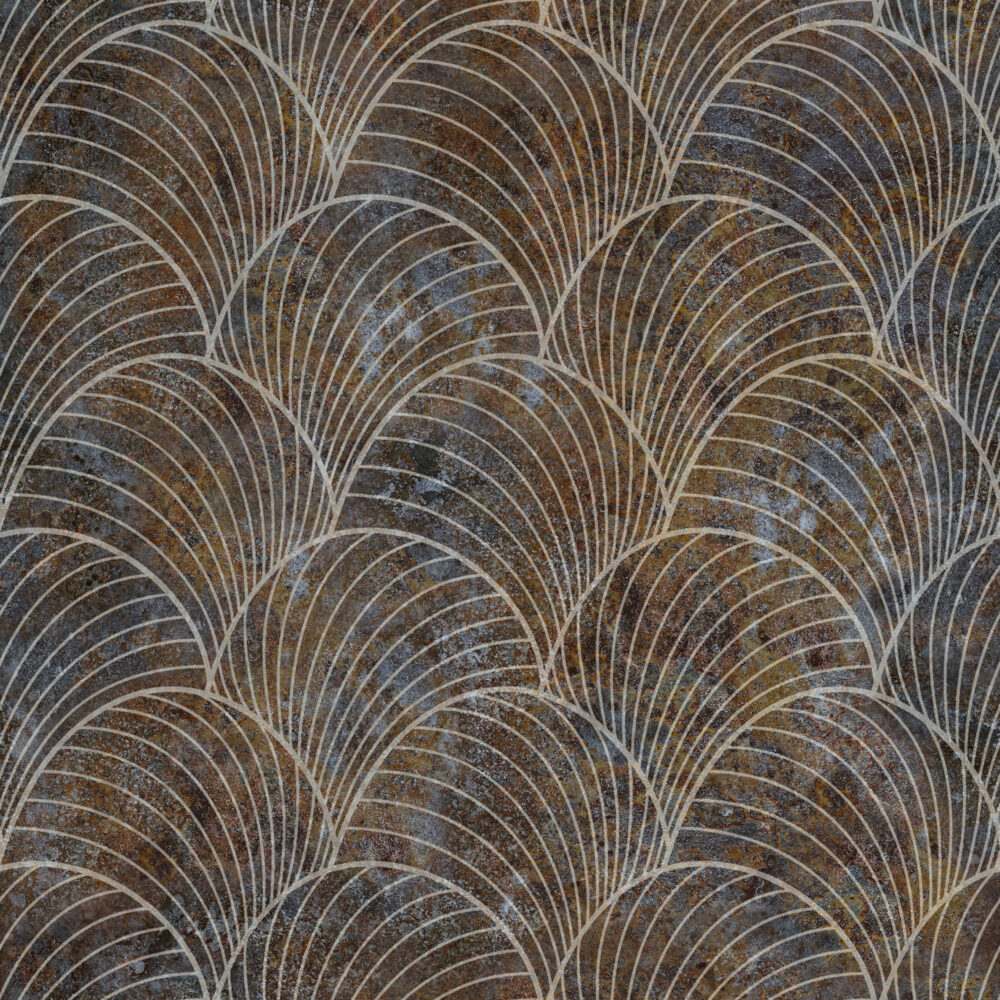 Bronze Scallop Wallpaper : Line Art Shell Pattern Mural - flat design