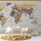 Political World Map Wallpaper : Colorful Countries Atlas Mural