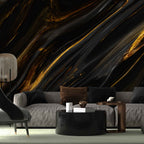 Black Gold Marble Wallpaper : Liquid Stone Mural - View 2