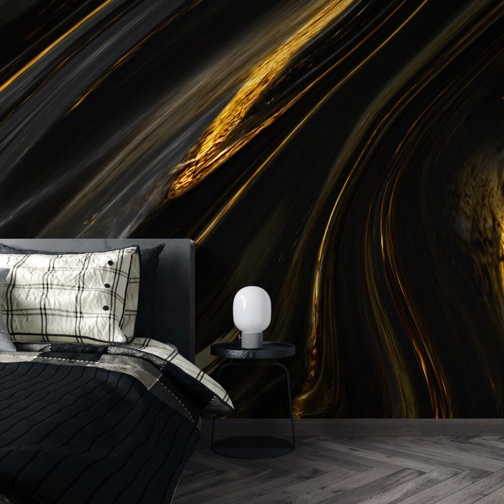 Black Gold Marble Wallpaper : Liquid Stone Mural - View 3