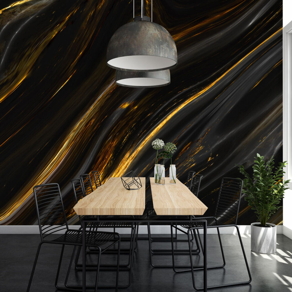 Black Gold Marble Wallpaper : Liquid Stone Mural