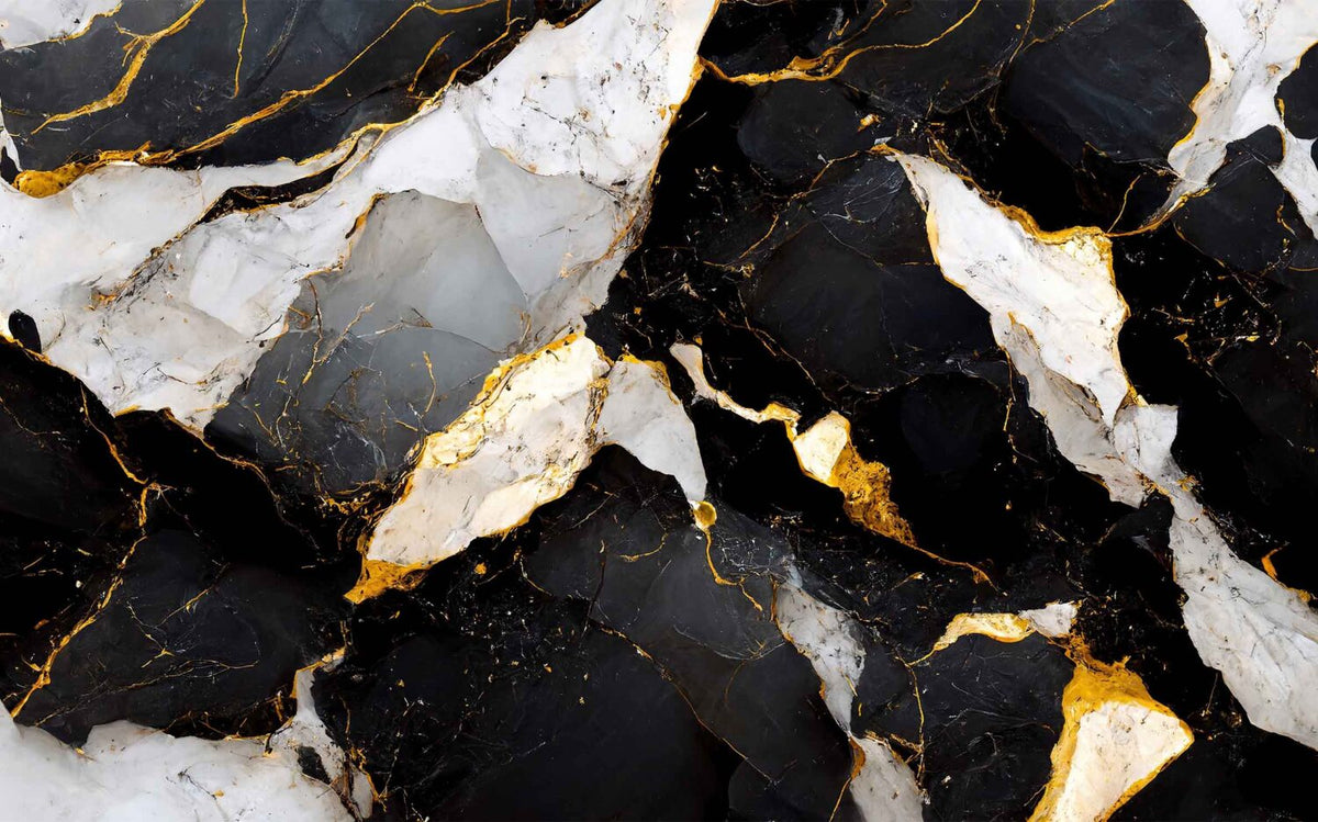 Gold Vein Black Marble Wallpaper : Cracked Stone Mural - flat design