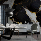 Gold Vein Black Marble Wallpaper : Cracked Stone Mural - View 2