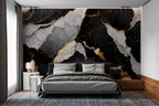 Gold Vein Black Marble Wallpaper : Cracked Stone Mural - View 3