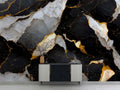 Gold Vein Black Marble Wallpaper : Cracked Stone Mural