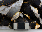 Gold Vein Black Marble Wallpaper : Cracked Stone Mural
