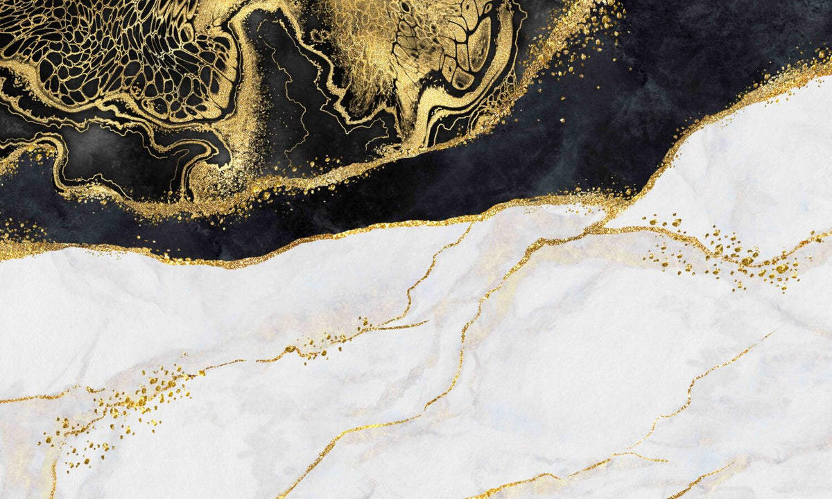 Black and White Gold Marble Wallpaper : Abstract Stone Mural - flat design