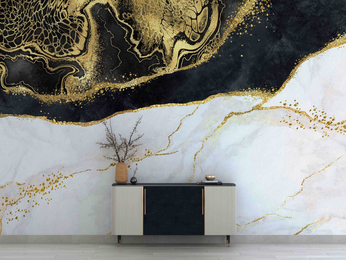 Black and White Gold Marble Wallpaper : Abstract Stone Mural - View 3