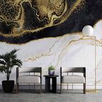 Black and White Gold Marble Wallpaper : Abstract Stone Mural