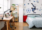 Soccer Player Wallpaper : Blue Bicycle Kick Kids Mural - View 3