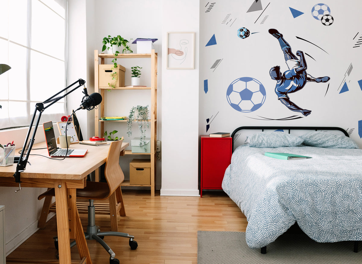 Soccer Player Wallpaper : Blue Bicycle Kick Kids Mural - View 3