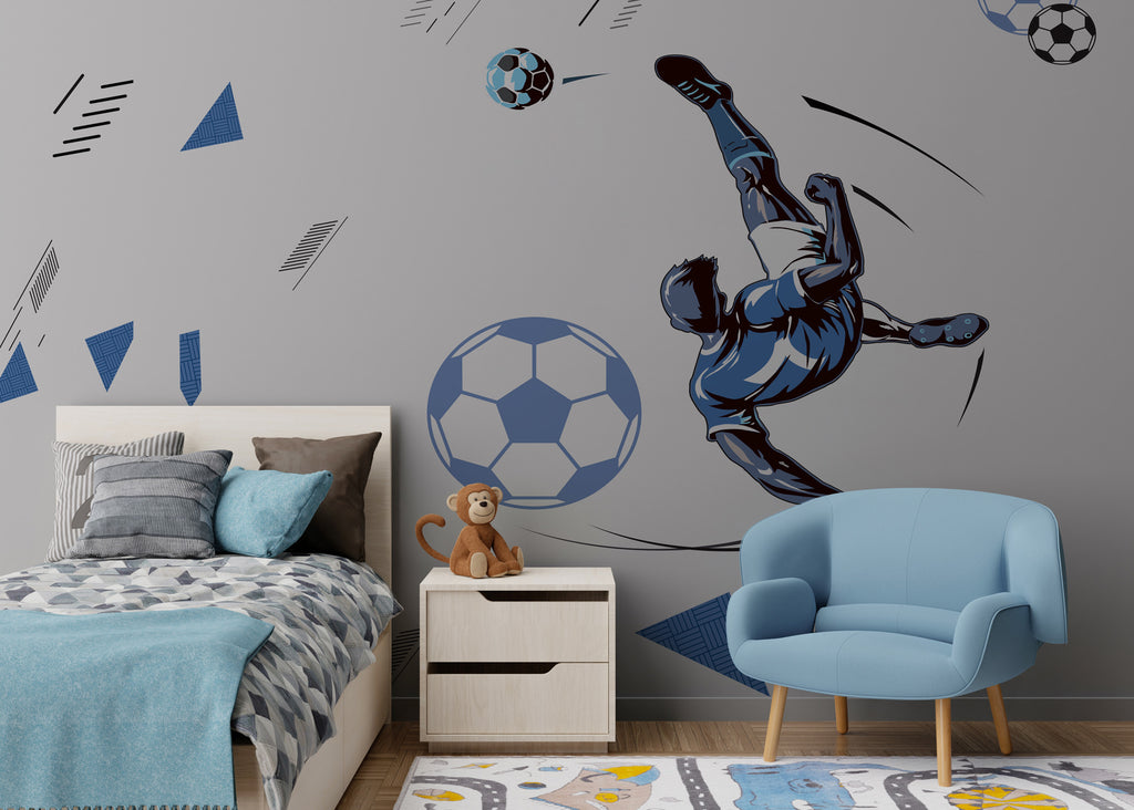 Soccer Player Wallpaper : Blue Bicycle Kick Kids Mural - View 4