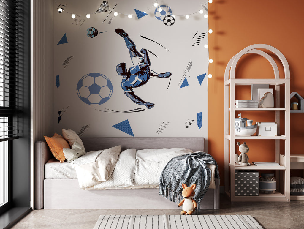 Soccer Player Wallpaper : Blue Bicycle Kick Kids Mural - View 5