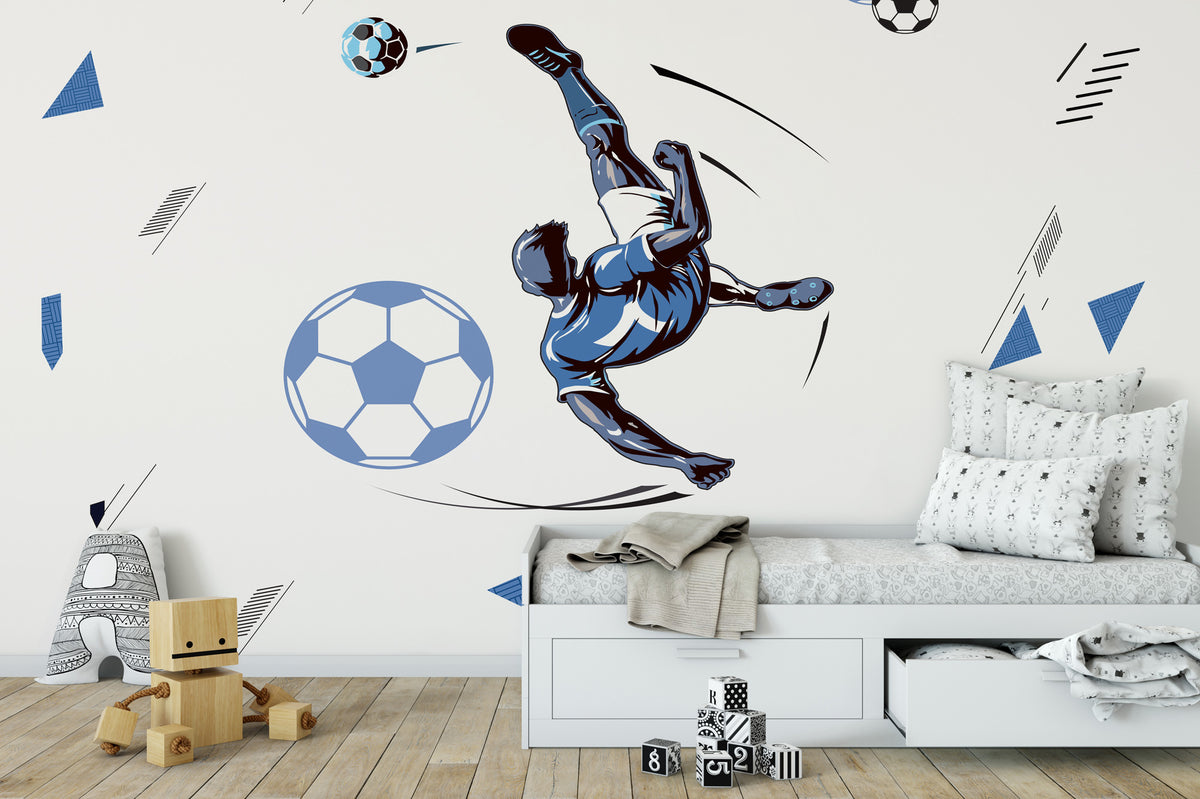 Soccer Player Wallpaper : Blue Bicycle Kick Kids Mural - View 6