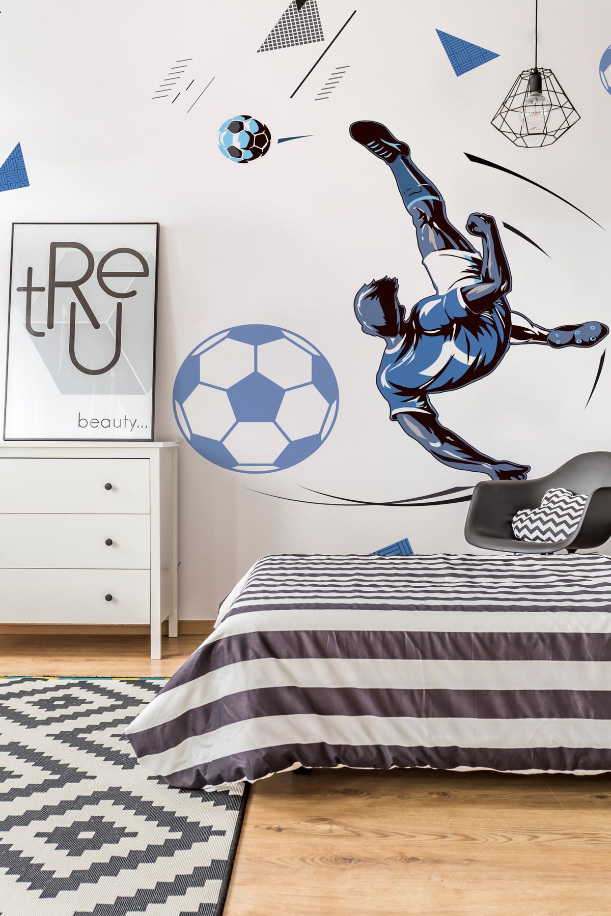 Soccer Player Wallpaper : Blue Bicycle Kick Kids Mural