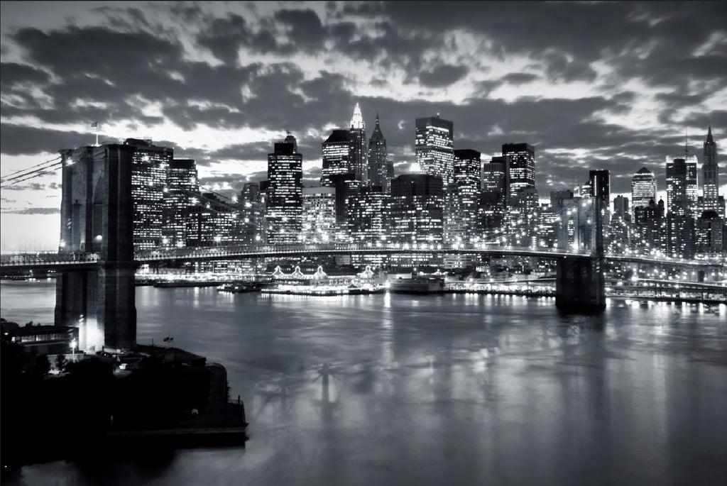 Brooklyn Bridge Wallpaper : Black and White New York Night Mural - flat design
