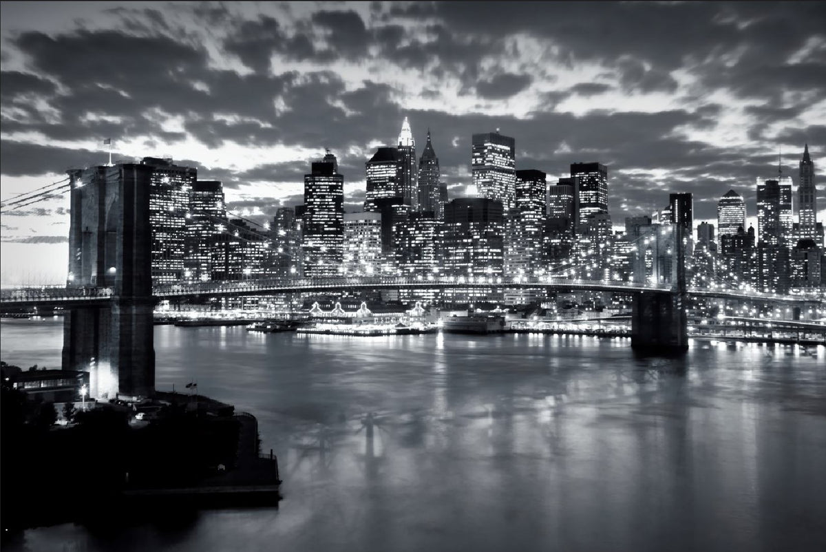 Brooklyn Bridge Wallpaper : Black and White New York Night Mural - flat design