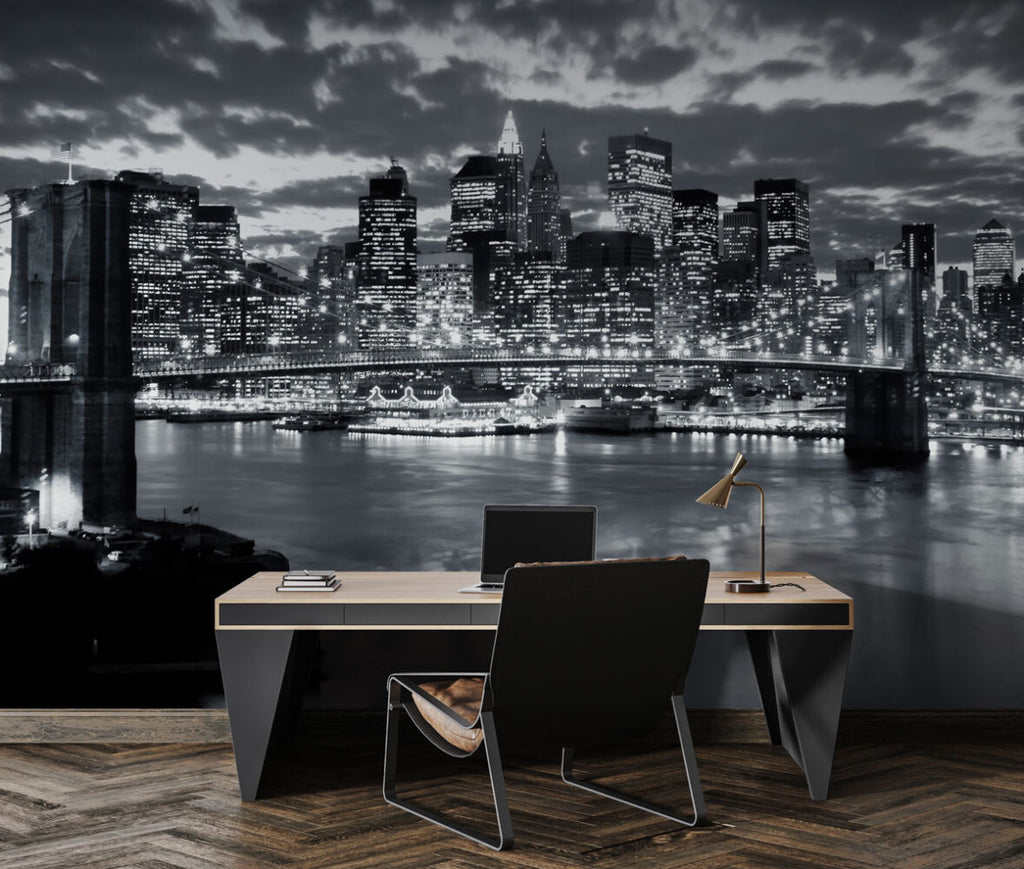 Brooklyn Bridge Wallpaper : Black and White New York Night Mural