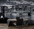 Brooklyn Bridge Wallpaper : Black and White New York Night Mural