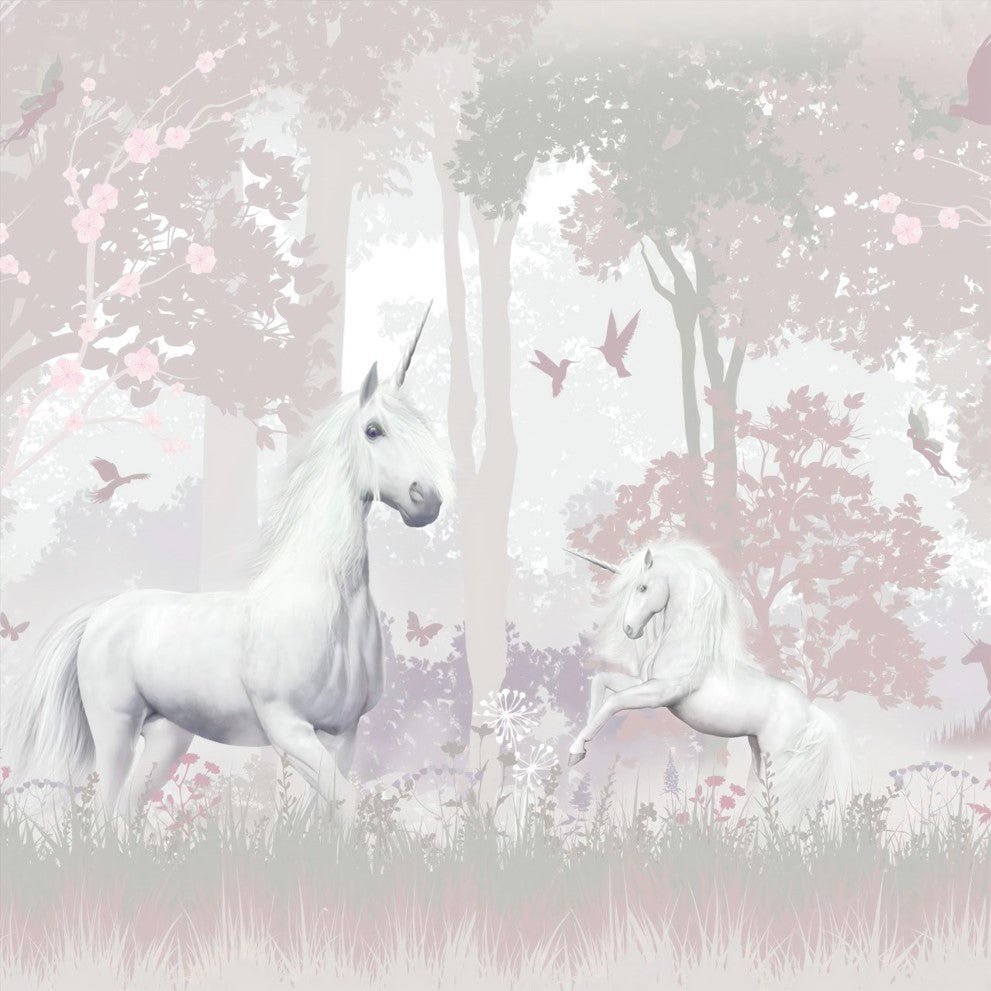 Unicorn Forest Wallpaper : Pastel Fantasy Kids Mural - flat design