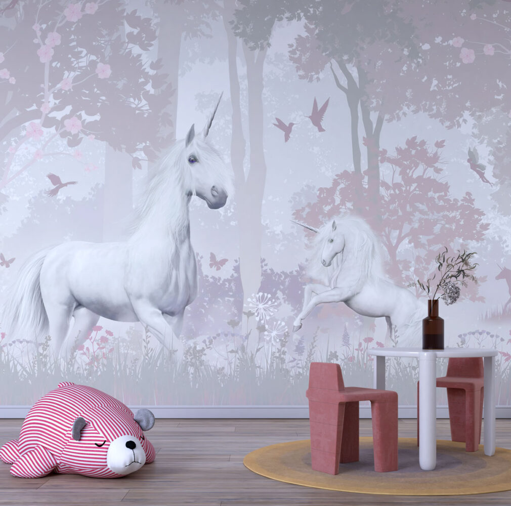 Unicorn Forest Wallpaper : Pastel Fantasy Kids Mural - View 2