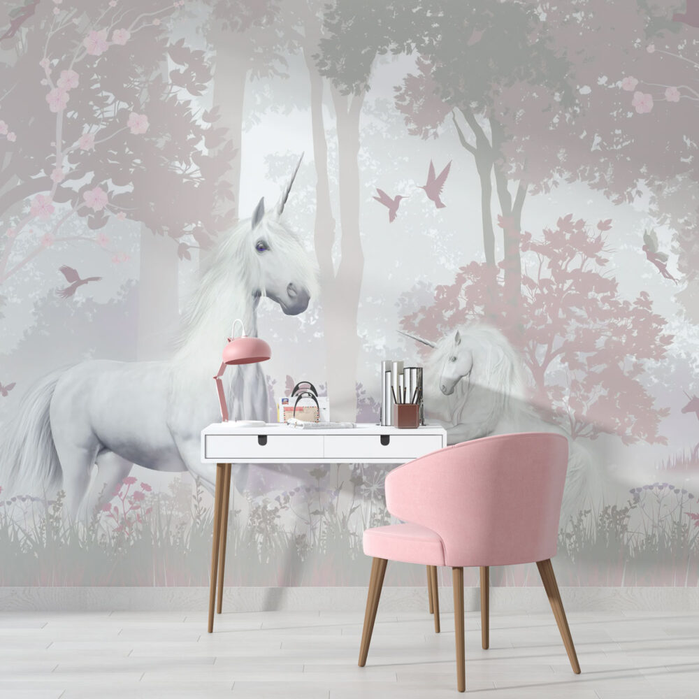 Unicorn Forest Wallpaper : Pastel Fantasy Kids Mural - View 3