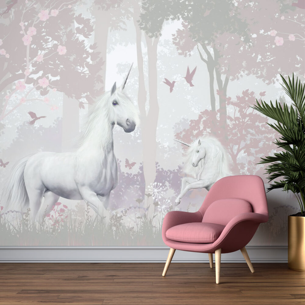 Unicorn Forest Wallpaper : Pastel Fantasy Kids Mural