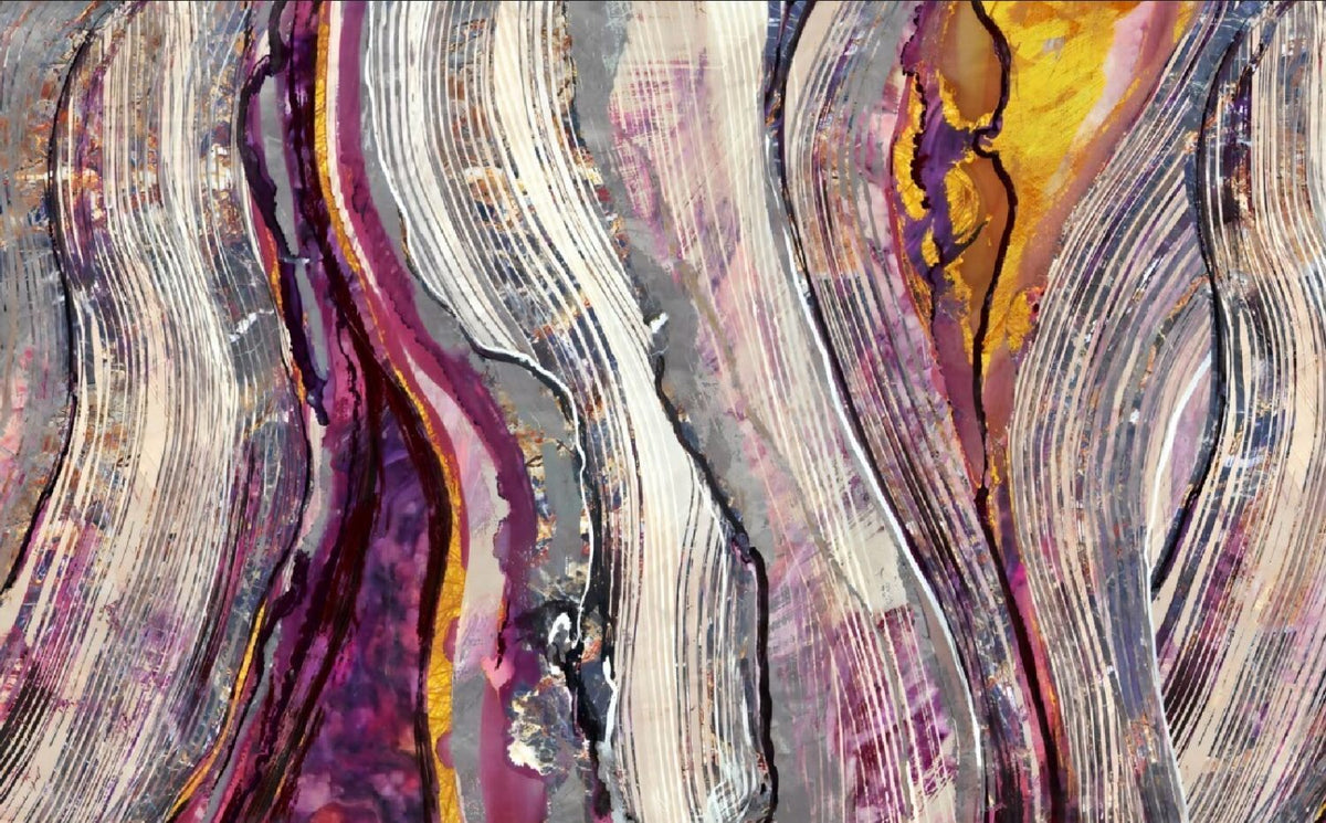 Abstract Wave Wallpaper : Purple Brushstroke Agate Mural - View 2