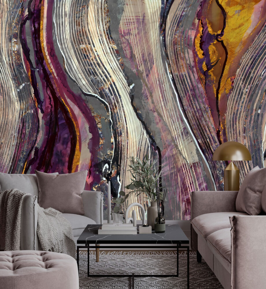 Abstract Wave Wallpaper : Purple Brushstroke Agate Mural - View 5
