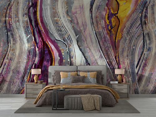 Abstract Wave Wallpaper : Purple Brushstroke Agate Mural