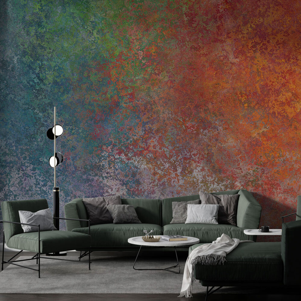 Teal and Copper Abstract Wallpaper : Painterly Texture Mural - View 2