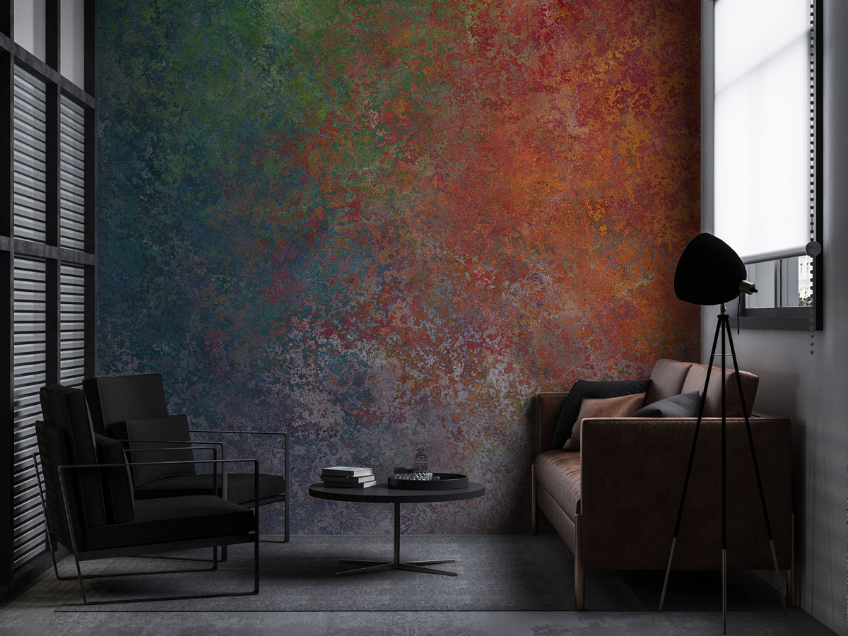 Teal and Copper Abstract Wallpaper : Painterly Texture Mural - View 3