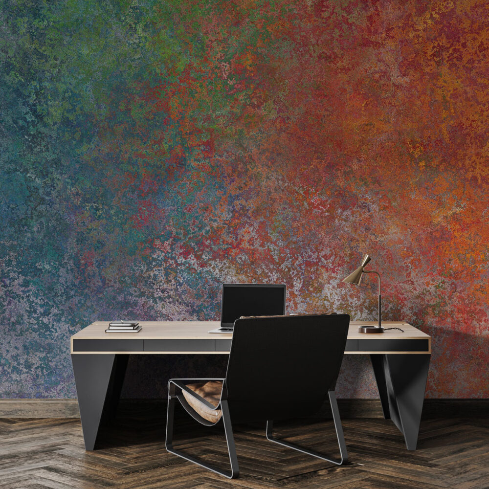 Teal and Copper Abstract Wallpaper : Painterly Texture Mural - View 4