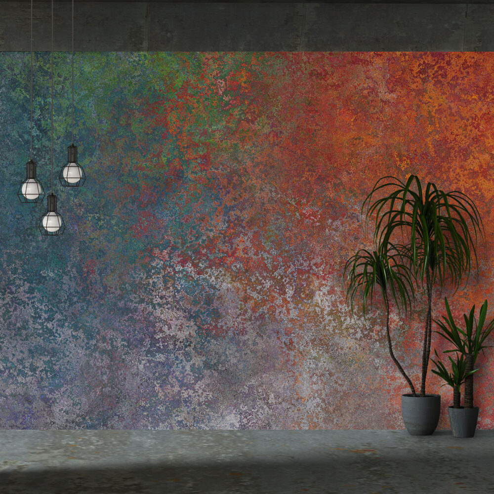 Teal and Copper Abstract Wallpaper : Painterly Texture Mural