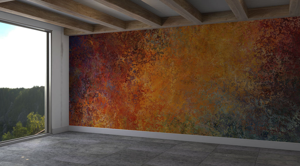 Gold and Copper Abstract Wallpaper : Textured Painted Wall Mural - View 4
