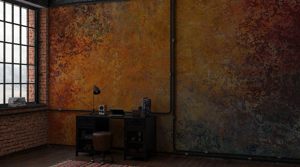 Gold and Copper Abstract Wallpaper : Textured Painted Wall Mural