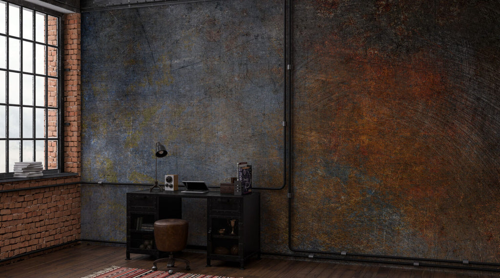 Blue and Copper Concrete Wallpaper : Industrial Texture Mural - View 2