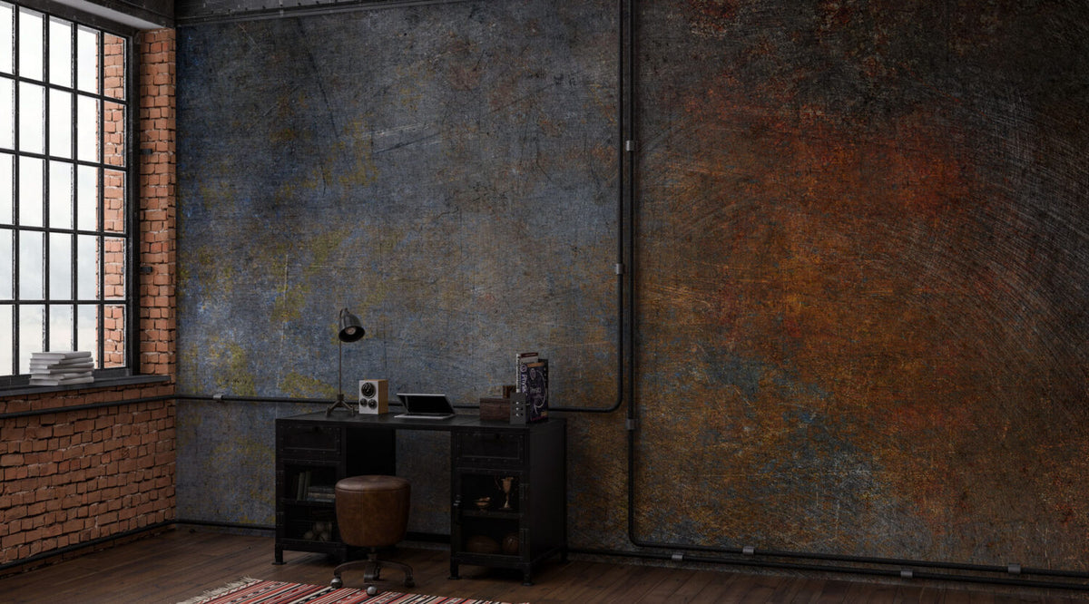 Blue and Copper Concrete Wallpaper : Industrial Texture Mural - View 2