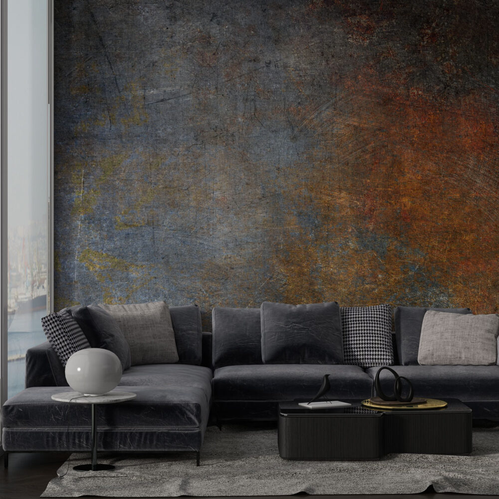 Blue and Copper Concrete Wallpaper : Industrial Texture Mural - View 3