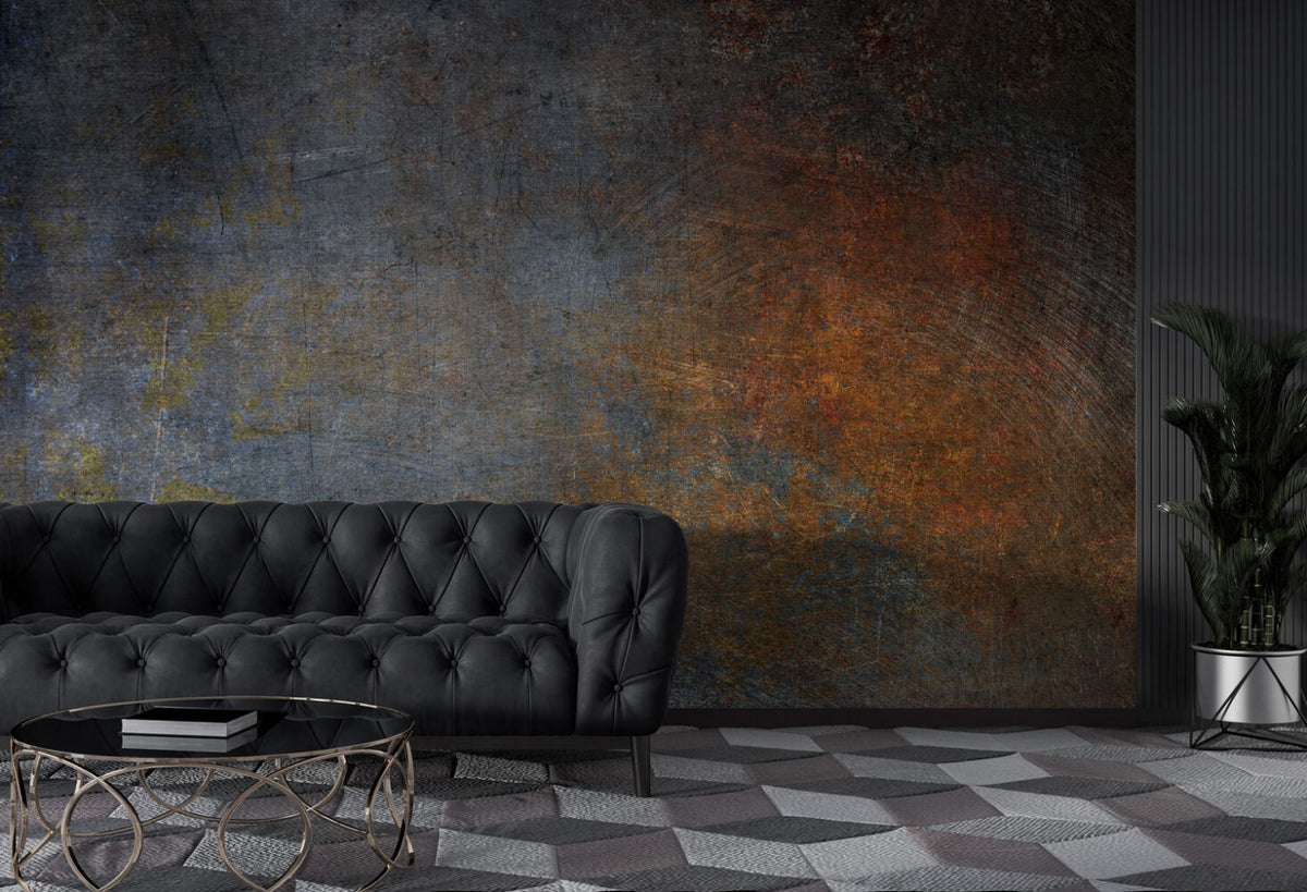 Blue and Copper Concrete Wallpaper : Industrial Texture Mural