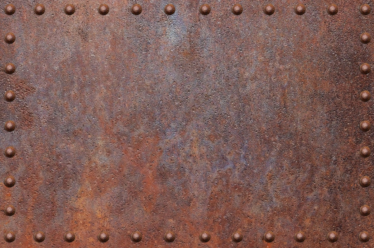 Rusted Metal Wallpaper : Riveted Iron Plate Mural - flat design