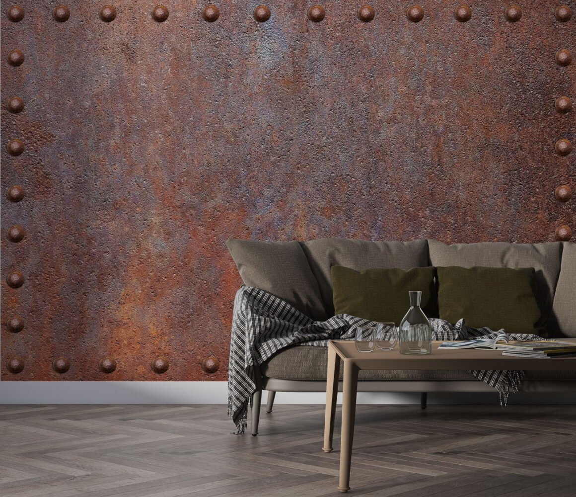 Rusted Metal Wallpaper : Riveted Iron Plate Mural - View 3