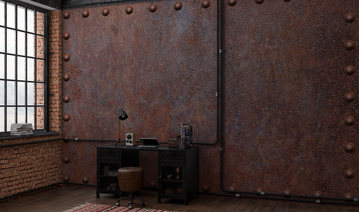 Rusted Metal Wallpaper : Riveted Iron Plate Mural