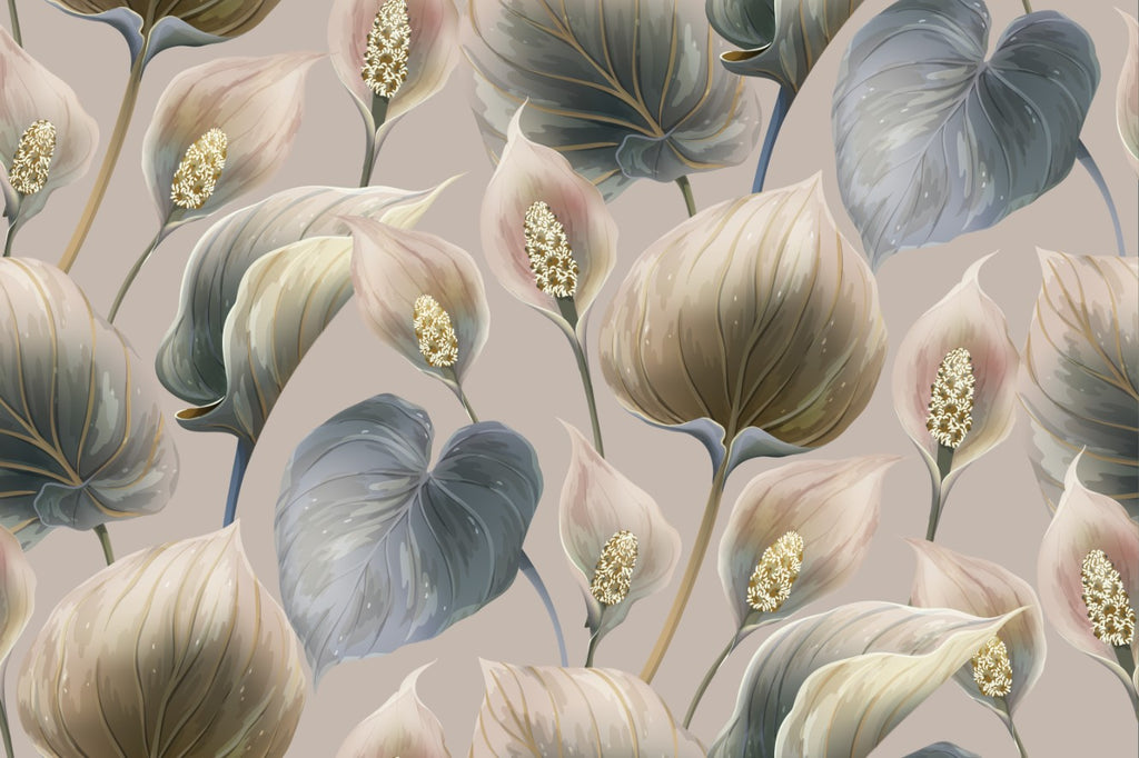 Peace Lily Wallpaper : Soft Painted Calla Pattern Mural - flat design